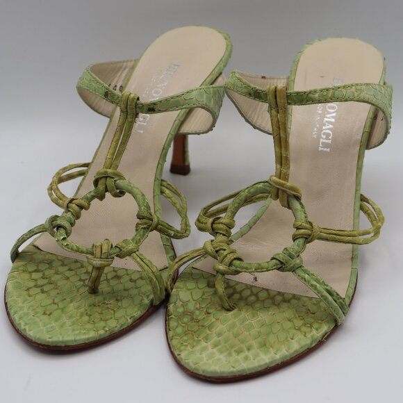 Bruno Magli Green Snakeskin Sandals Size 38-1/2 - Picture 1 of 13